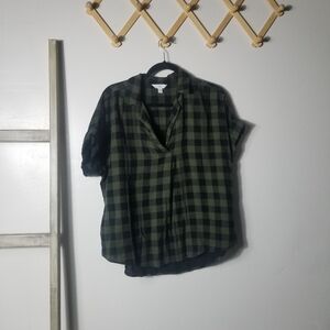 TIME AND TRU WOMEN'S GREEN AND BLACK GINGHAM PATTERN BLOUSE SIZE LARGE